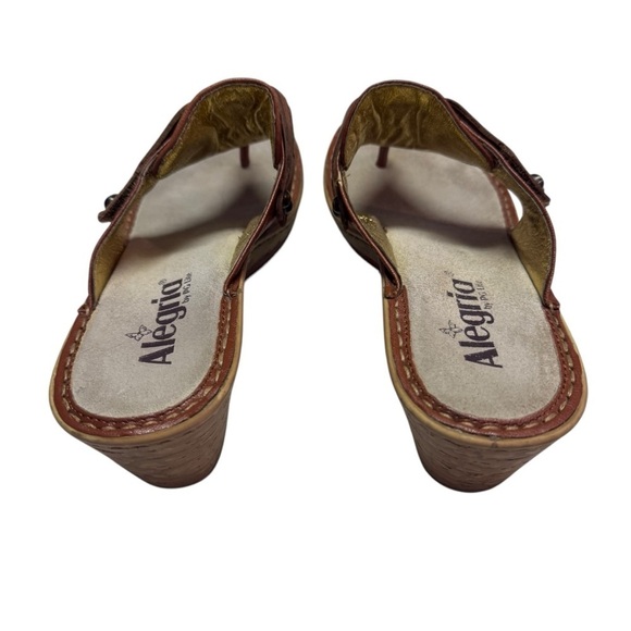 Alegria Lola Sandals Womens size 37 or US 7M Cognac Leather Wedge T Strap Style - Picture 8 of 10